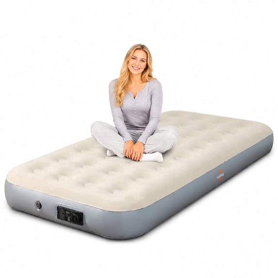 TripHug Twin 9 Inch Inflatable Air Mattress with Electric Pump - 3 Minute Rapid Inflation, Flocked Soft Top with Carry Bag - For Camping, Home, Guests