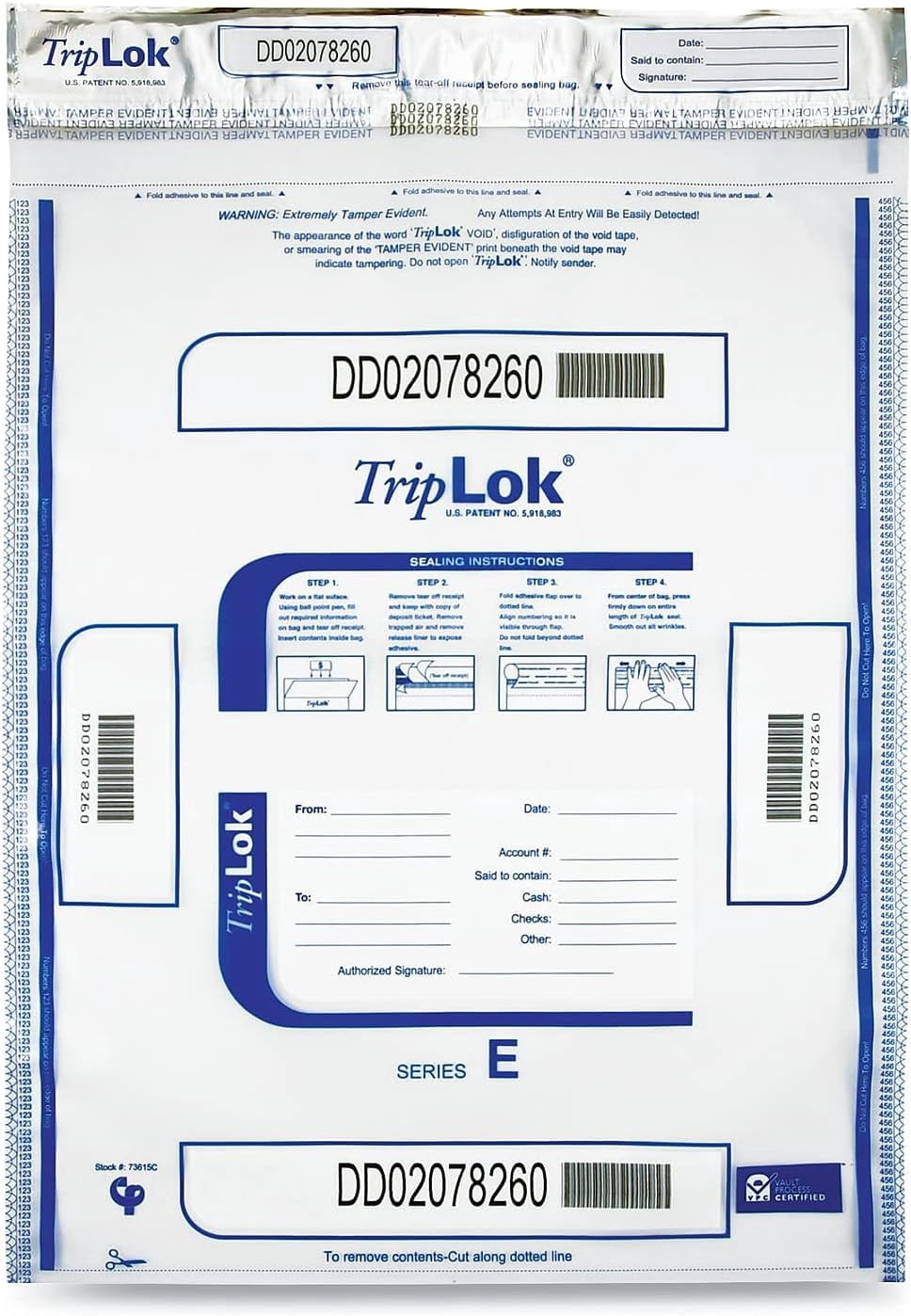 Generic 50-Pack Tamper Proof Cash Bags - Opaque Medium (19x32cm) Deposit Bags With Tamper-Evident Seal