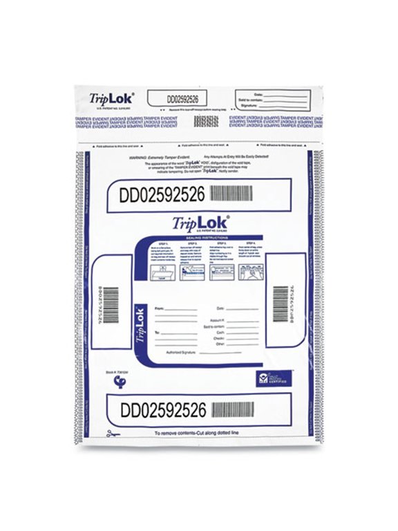 ControlTek TripLok 12" x 16", Clear, 100 Bags, Tamper-Evident Deposit Bags for Cash Handling & Valuables, Moisture, Heat and Cold Sensitive Ink, Tear-off receipt + Large Barcodes 585040