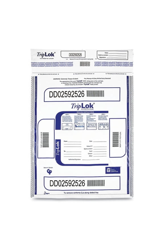 -1PK TripLOK Deposit Bag, Plastic, 12 x 16, Clear, 100/Pack