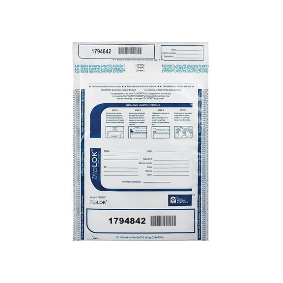 TripLOK 9" x 12" Tamper-Evident Bags Opaque 100/Pack 446580