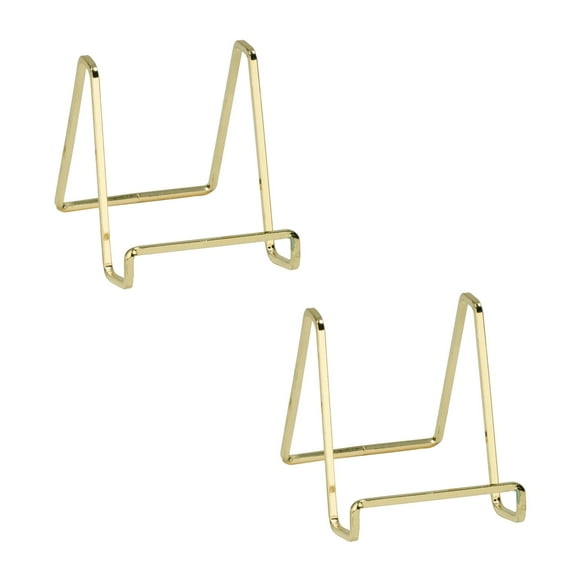 Tripar 4" Brass Plated Square Wire Display Stand for Plates, Artwork, Framed Photographs (2 Pack)