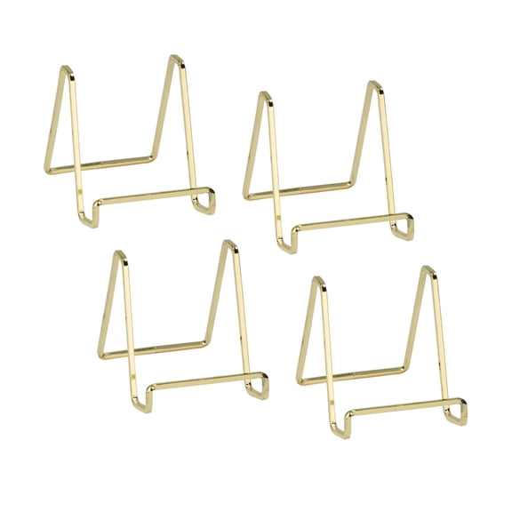 Tripar 4" Brass Plated Square Wire Display Stand for Plates, Artwork, Framed Photographs (4 Pack)