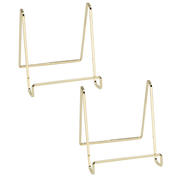Tripar 6" Brass Plated Square Wire Display Stand for Plates, Artwork, Framed Photographs (2 Pack)