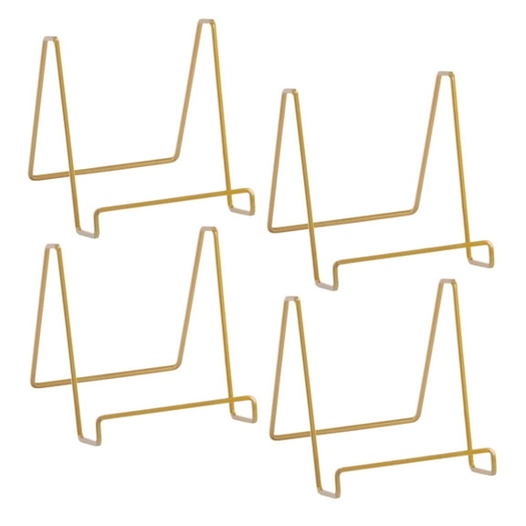 Tripar 6" Gold Painted Square Wire Display Stand for Plates, Artwork, Framed Photographs (4 Pack)