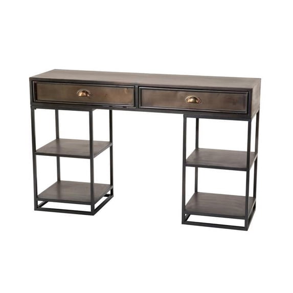 Tripar International 19633 Metal Desk with Shelves, Bronze - Rectangular