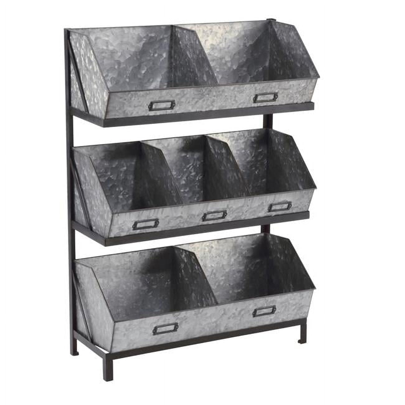 Industrial Gray Metal 3-Tier Bin Organizer Display