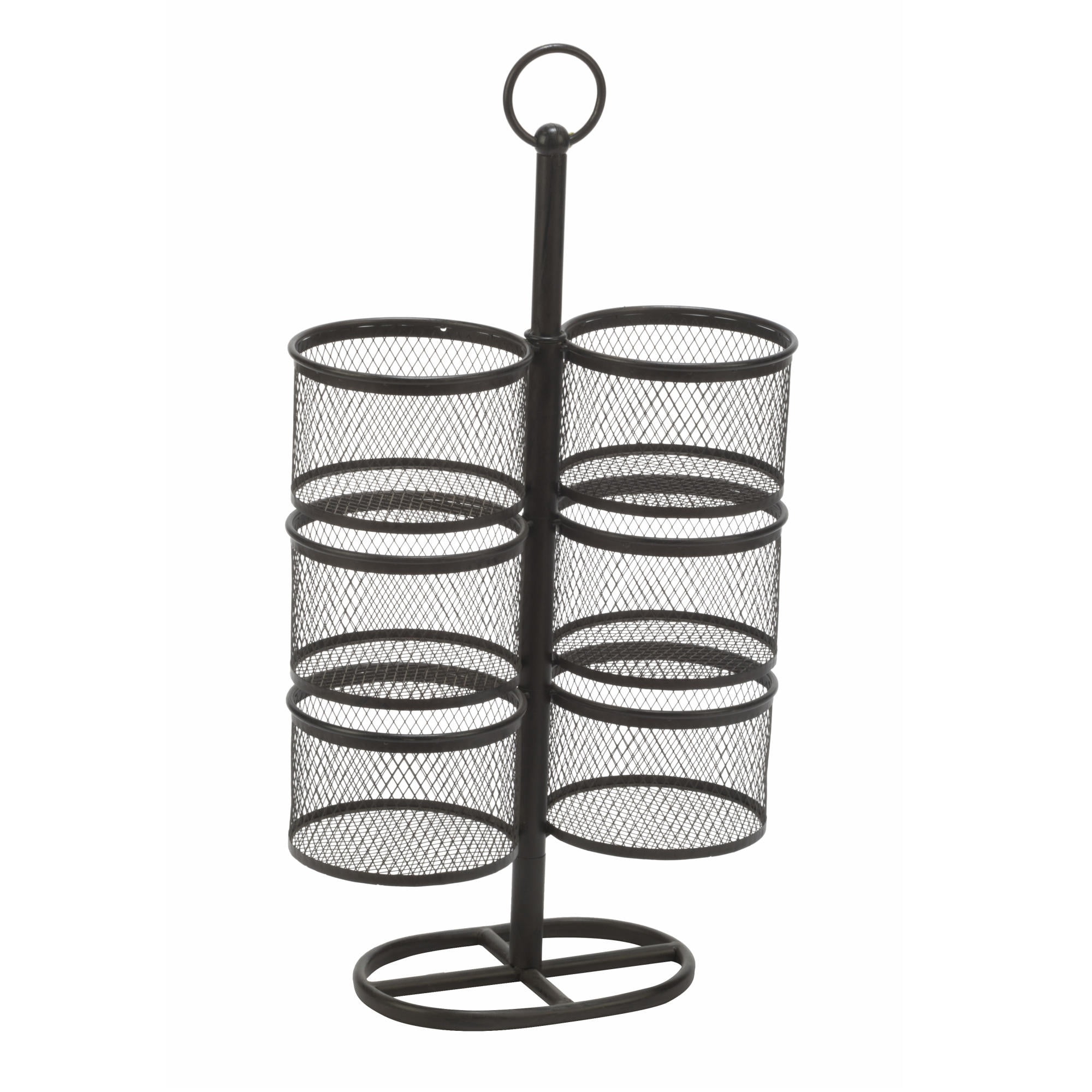 Black Metal Rotating Storage Display Stand with Six Mesh Bins