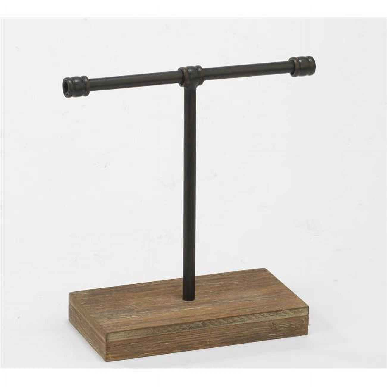 Small Black Metal T-Bar Jewelry Stand with Wooden Base