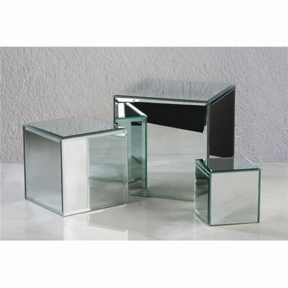 Tripar Square Glass Mirror Risers, Clear - Set of 3