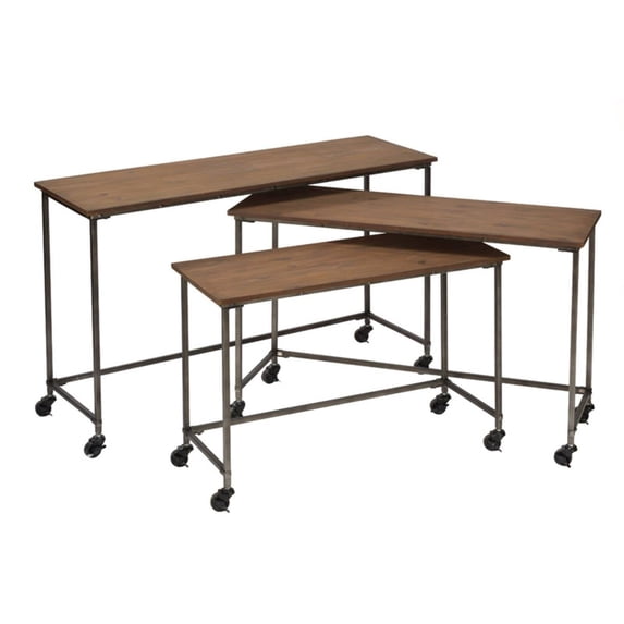 Tripar Wood Nesting Tables with Casters - Brown Set of 3