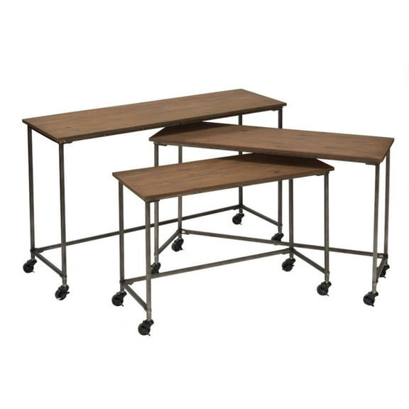 Tripar Wood Nesting Tables with Casters - Brown Set of 3
