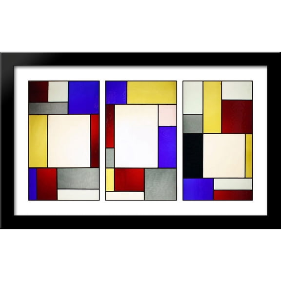 Tripartite stained glass window 40x24 Large Black Wood Framed Print Art by Theo van Doesburg
