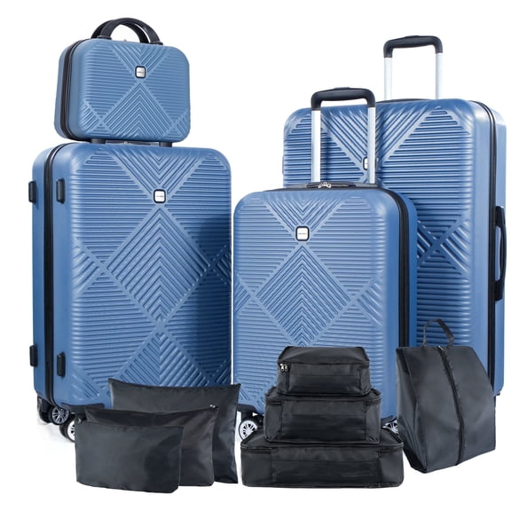Tripcomp 11 Piece Hardshell Luggage Set, 20/24/28 Inch Carry On Spinner Suitcase with Packing Cubes Toiletry Bag, Lightweight Durable Travel Suitcase Smooth Rolling Wheels,Blue