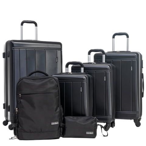 Tripcomp 6 Piece Hardside Spinner Luggage Set, 16/20/24/28 Inch Carry On & Checked Suitcase with TSA Lock, Lightweight Travel Luggage Combo with Backpack & Storage Bag,Black
