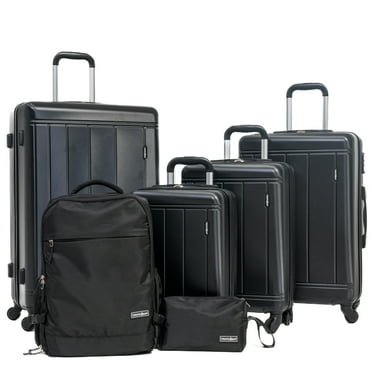 Tripcomp 6 Piece Hardside Luggage Sets Spinner Wheels with TSA Lock Lightweight Suitcase with backpacks(Black)