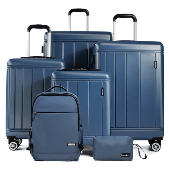 Tripcomp 6 Piece Hardside Spinner Luggage Set, 16/20/24/28 Inch Carry On & Checked Suitcase with TSA Lock, Lightweight Travel Luggage Combo with Backpack & Storage Bag,Blue