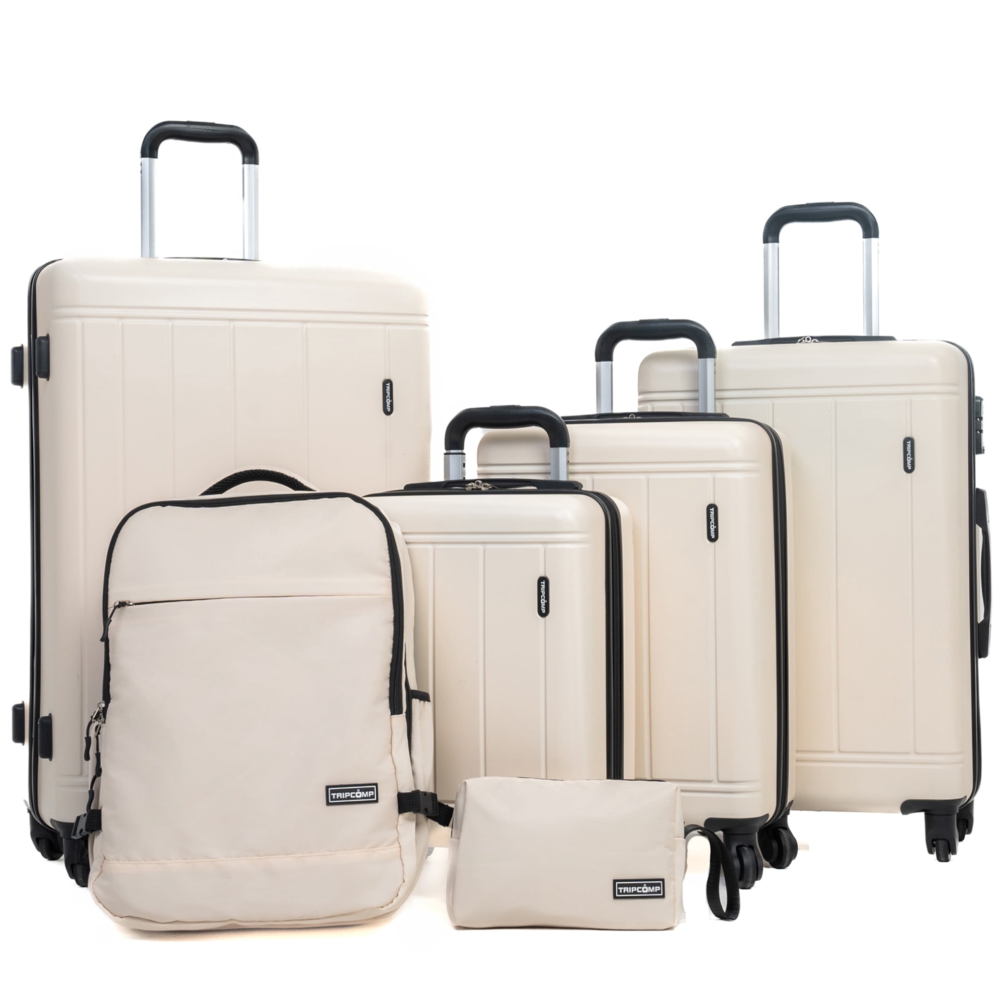 Tripcomp 6 Piece Hardside Luggage Sets Spinner Wheels with TSA Lock Lightweight Suitcase with backpacks(White)