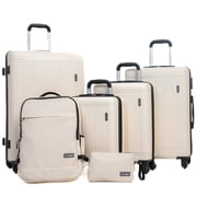 Tripcomp 6 Piece Hardside Spinner Luggage Set, 16/20/24/28 Inch Carry On & Checked Suitcase with TSA Lock, Lightweight Travel Luggage Combo with Backpack & Storage Bag,White