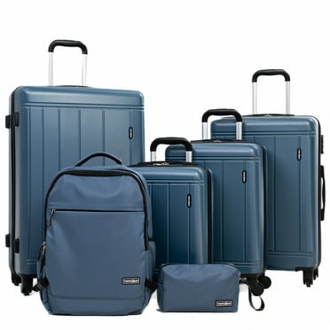 Tripcomp 6 Piece Hardside Luggage Sets Spinner Wheels with TSA Lock Lightweight Suitcase with backpacks(blue)