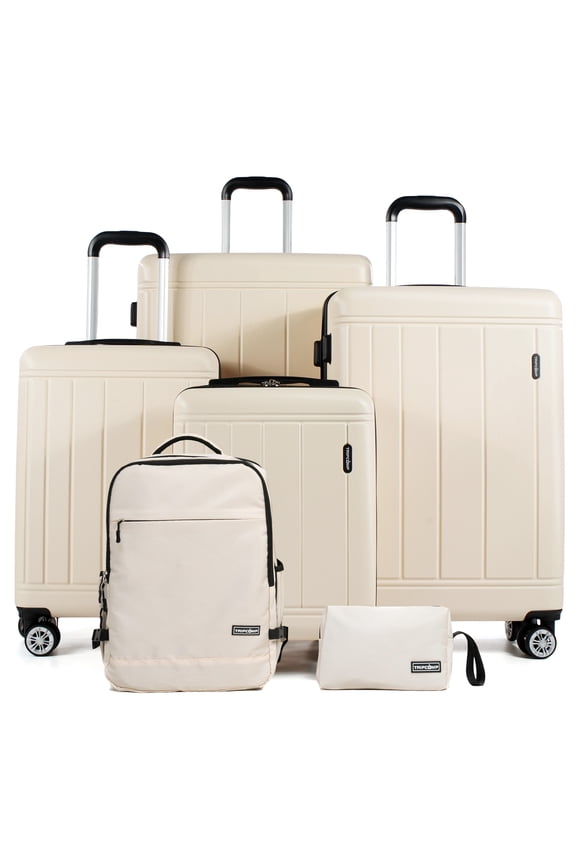 6 Piece Hardside Spinner Luggage Set, 16/20/24/28 Inch Carry On & Checked Suitcase with TSA Lock, Lightweight Travel Luggage Combo with Backpack & Storage Bag,White