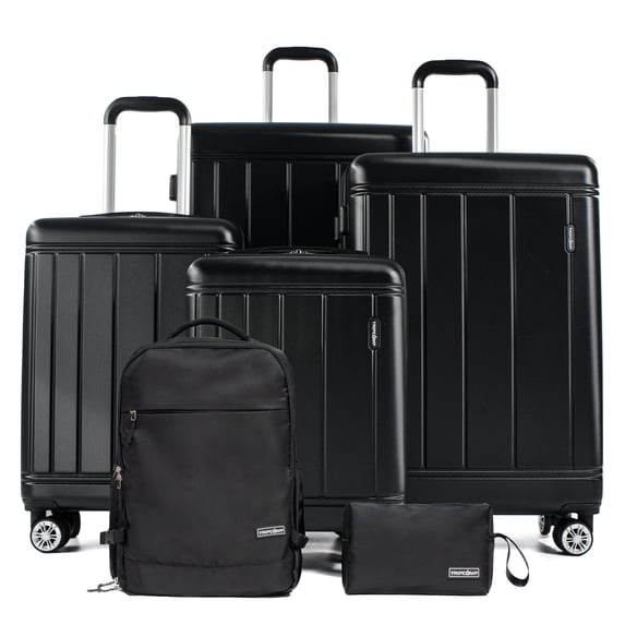 Tripcomp 6 Piece Hardside Spinner Luggage Set, 16/20/24/28 Inch Carry On & Checked Suitcase with TSA Lock, Lightweight Travel Luggage Combo with Backpack & Storage Bag,Black