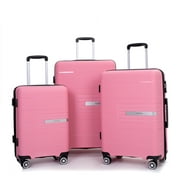 Tripcomp 3 Piece Luggage Sets, Hardside Carry On Luggage, PP case with Two Hooks, Spinner Wheels, TSA Lock, Airline Approved, Lightweight Durable Suitcase, （20”24”28”）(Pink)