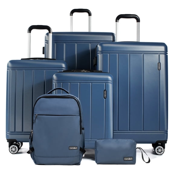 Tripcomp 6 Piece Hardside Spinner Luggage Set, 16/20/24/28 Inch Carry On & Checked Suitcase with TSA Lock, Lightweight Travel Luggage Combo with Backpack & Storage Bag,Blue