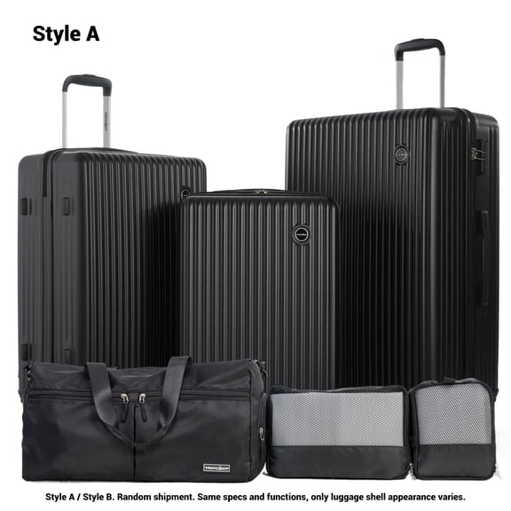 Tripcomp 6-Piece Lightweight Hardshell Luggage Set, 20 24 28 Inch Spinner Suitcases with Travel Bag,Black