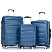 Tripcomp  Hardside Luggage Set,Carry-on,Lightweight Suitcase Set of 3Piece with Spinner Wheels,TSA Lock,20inch/24inch/28inch(Blue)