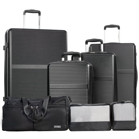 Tripcomp 7-Piece Hardside Luggage Set, Lightweight Suitcase with Spinner Wheels, TSA Lock and Travel Bag,Black