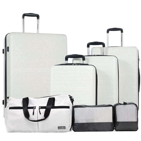 Tripcomp 7-Piece Hardside Luggage Set, Lightweight Suitcase with Spinner Wheels, TSA Lock and Travel Bag,White