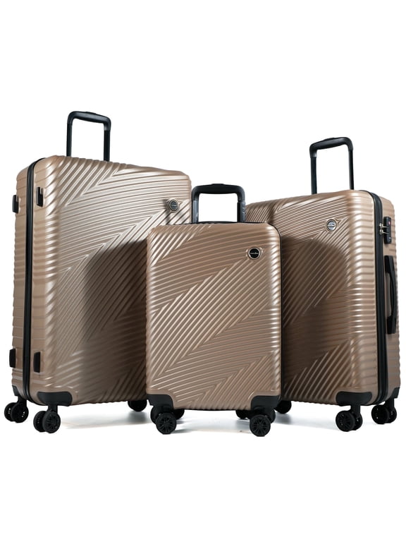 Luggage 3 Piece Set,Suitcase with Spinner Wheels Hardside Lightweight Luggage 20in24in28in.(Golden)