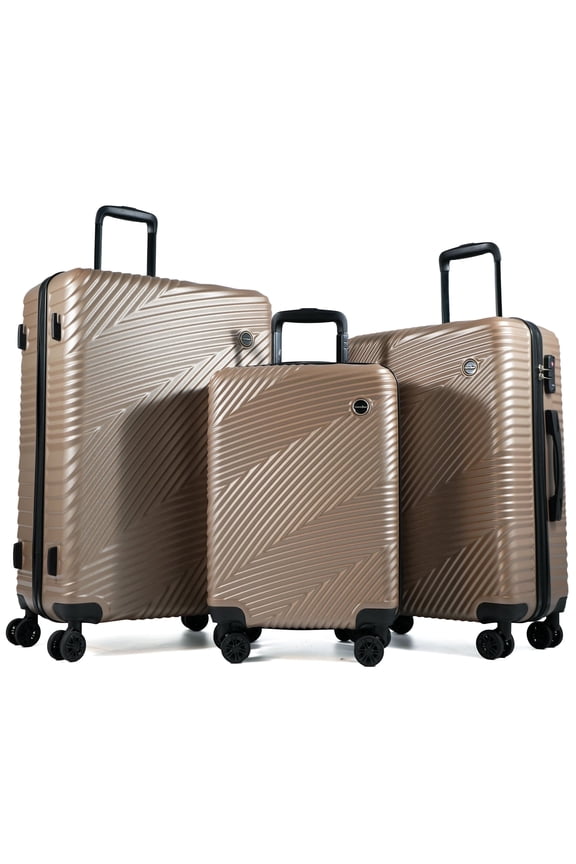 Luggage 3 Piece Set,Suitcase with Spinner Wheels Hardside Lightweight Luggage 20in24in28in.(Golden)
