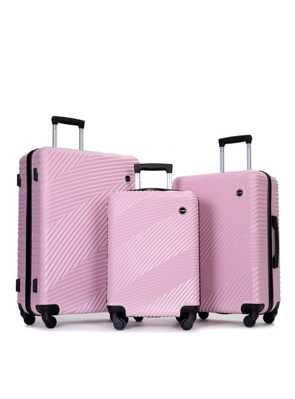 Tripcomp Luggage 3 Piece Set,Suitcase Set with Spinner Wheels Hardside Lightweight Luggage Set 20in24in28in.(Pink)