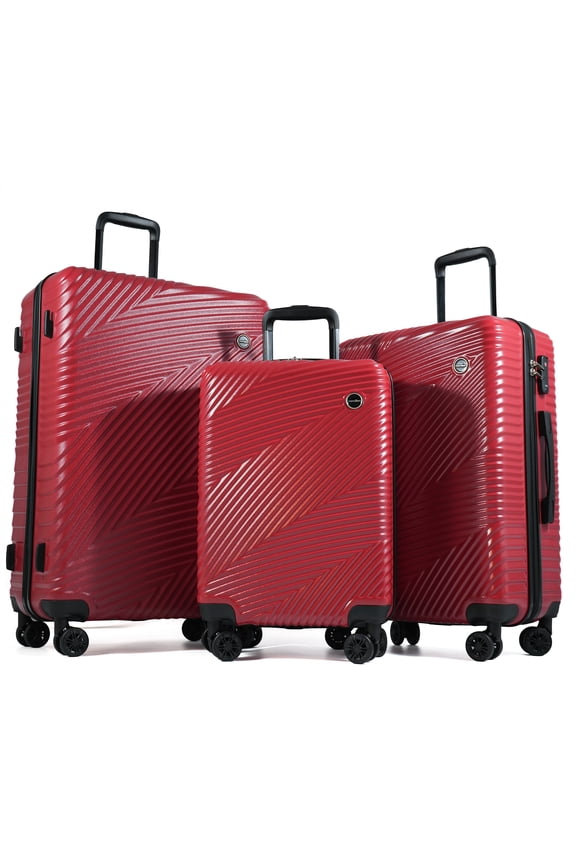 Luggage 3 Piece Set,Suitcase Set with Spinner Wheels Hardside Lightweight Luggage 20in24in28in.(Red)