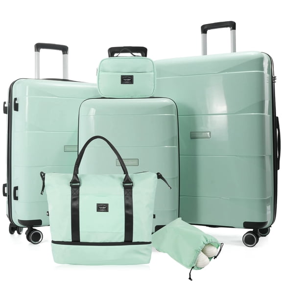 Tripcomp 6 Piece Hardside Luggage Set, 20/24/28 Inch Spinner Suitcase with TSA Lock, Lightweight Travel Case Includes Duffel Bag & Packing Cubes,Green