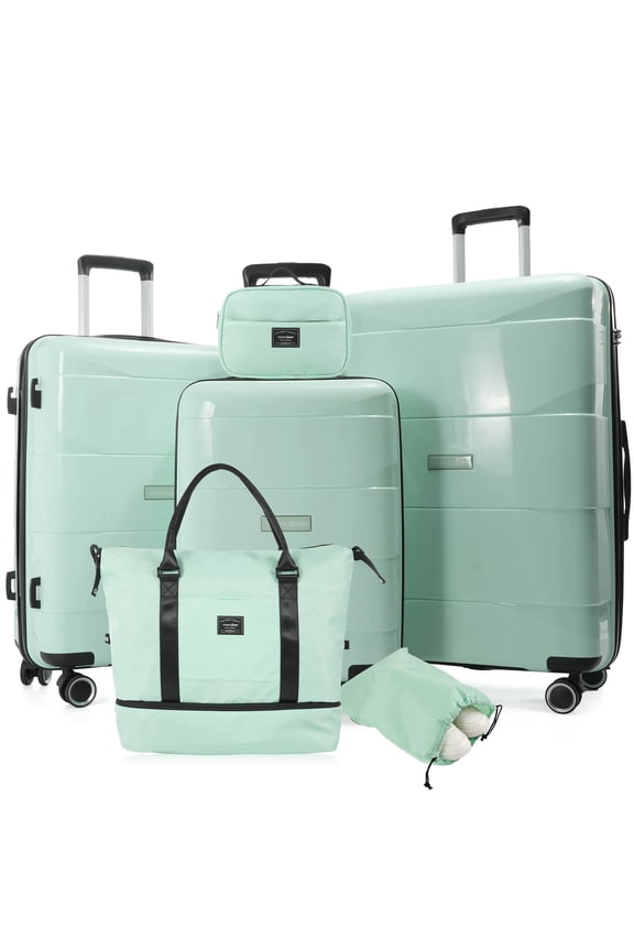6 Piece Hardside Luggage Set, 20/24/28 Inch Spinner Suitcase with TSA Lock, Lightweight Travel Case Includes Duffel Bag & Packing Cubes,Green