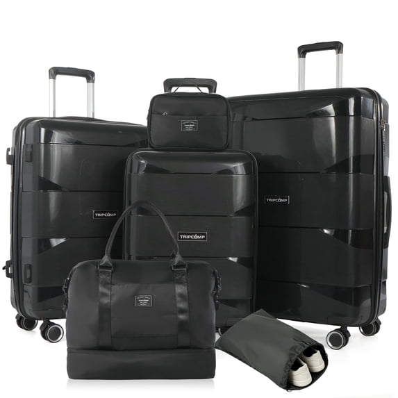 Tripcomp 6 Piece Hardside Luggage Set, 20/24/28 Inch Spinner Suitcase with TSA Lock, Lightweight Travel Case Includes Duffel Bag & Packing Cubes,Black