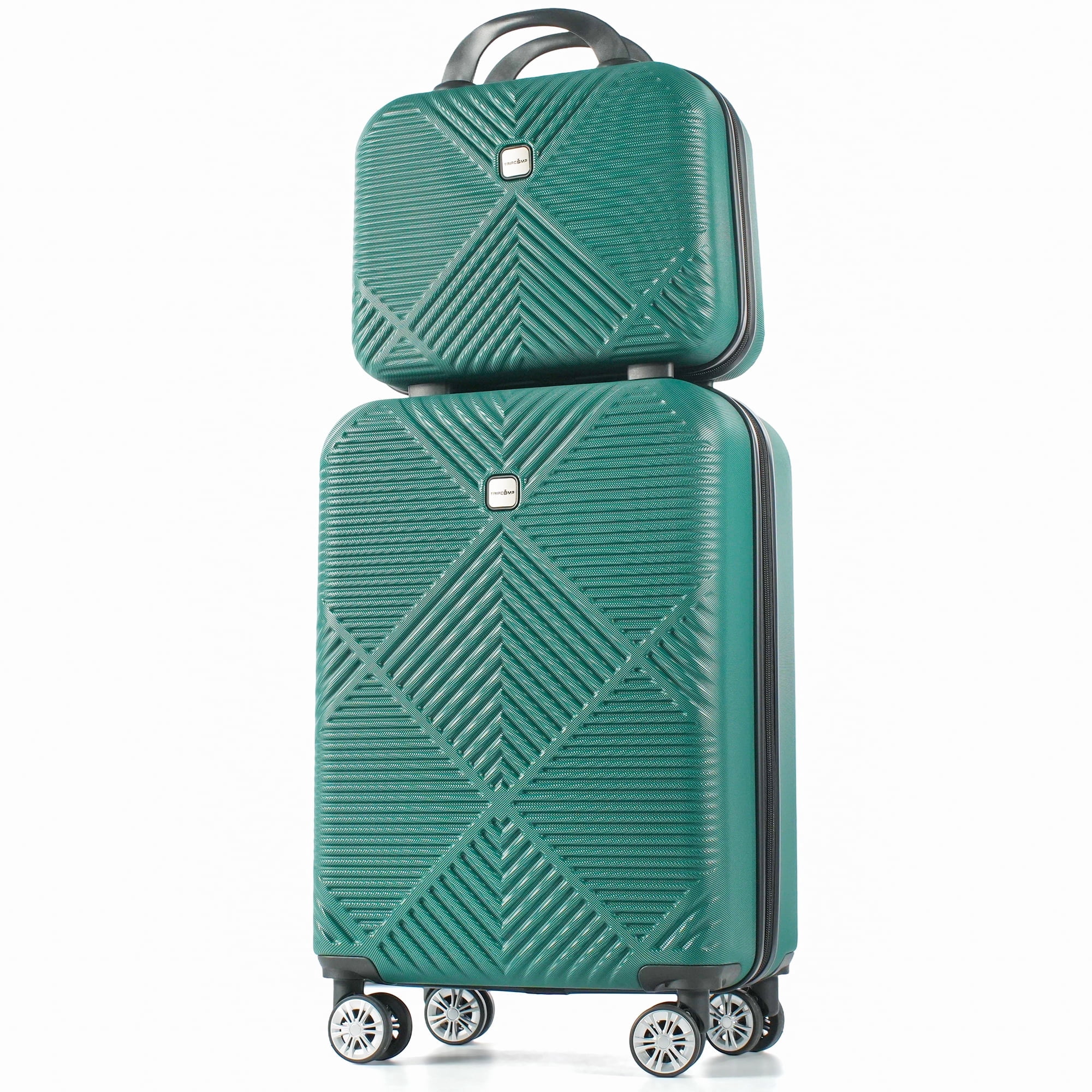 Tripcomp Luggage Sets 2 Piece Suitcase Set (14/20/)Hardside Suitcase with Spinner Wheels Lightweight Carry On Luggage(Dark Green)