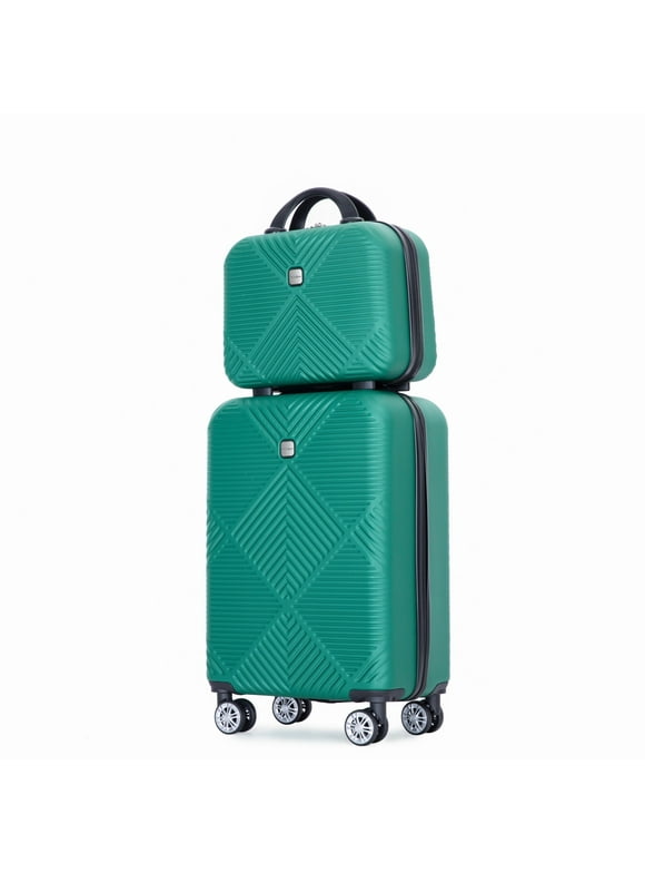 Tripcomp Luggage Sets 2 Piece Suitcase Set (14/20/)Hardside Suitcase with Spinner Wheels Lightweight Carry On Luggage(Dark Green)