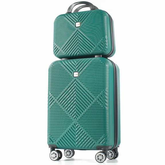Tripcomp Luggage Sets 2 Piece Suitcase Set (14/20/)Hardside Suitcase with Spinner Wheels Lightweight Carry On Luggage(Dark Green)