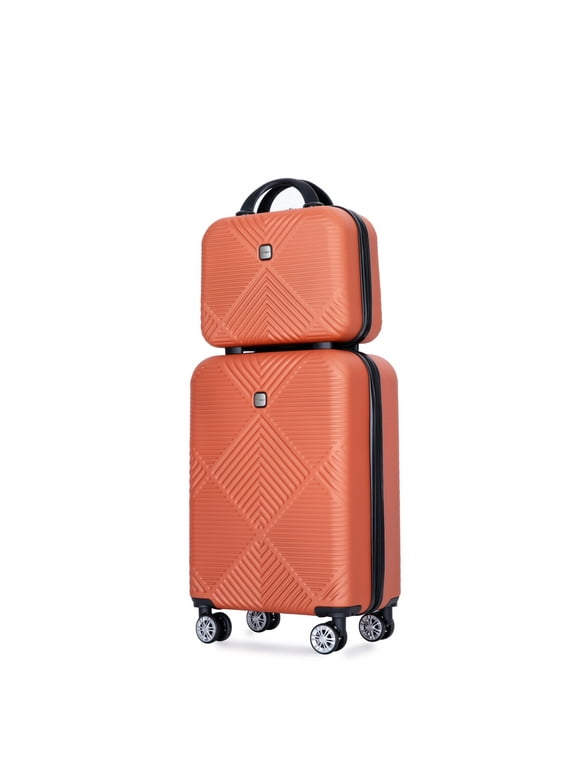 Tripcomp Luggage Sets 2 Piece Suitcase Set (14/20/)Hardside Suitcase with Spinner Wheels Lightweight Carry On Luggage(Dark Orange)