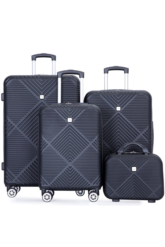 Luggage Sets 4 Piece Suitcase Set (14/20/24/28)Hardside Suitcase with Spinner Wheels Lightweight Carry on Luggage(Black)