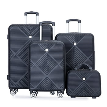 Tripcomp Luggage Sets 4 Piece Suitcase Set (14/20/24/28)Hardside Suitcase with Spinner Wheels Lightweight Carry on Luggage(Black)