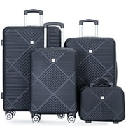 TRIPCOMP Luggage Sets 4 Piece Suitcase Set (14/20/24/28)Hardside Suitcase with Spinner Wheels Lightweight Carry on Luggage(Black)