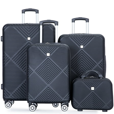 Tripcomp Luggage Sets 4 Piece Suitcase Set (14/20/24/28)Hardside Suitcase with Spinner Wheels Lightweight Carry on Luggage(Black)