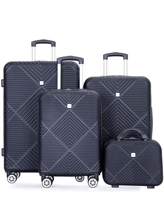 Luggage Sets 4 Piece Suitcase Set (14/20/24/28)Hardside Suitcase with Spinner Wheels Lightweight Carry on Luggage(Black)