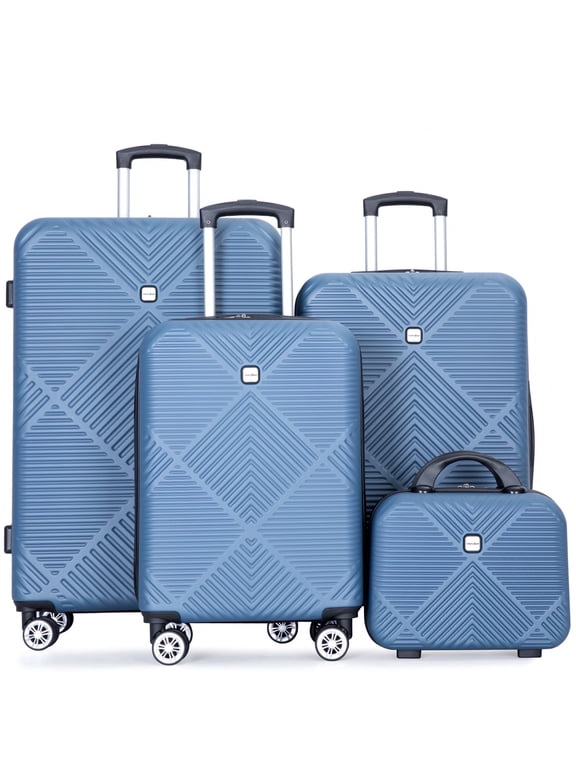 Luggage Sets 4 Piece Suitcase Set (14/20/24/28)Hardside Suitcase with Spinner Wheels Lightweight Carry on Luggage(Blue)