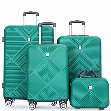 Tripcomp Luggage Sets 4 Piece Suitcase Set (14/20/24/28)Hardside Suitcase with Spinner Wheels Lightweight Carry on Luggage(Dark Green)